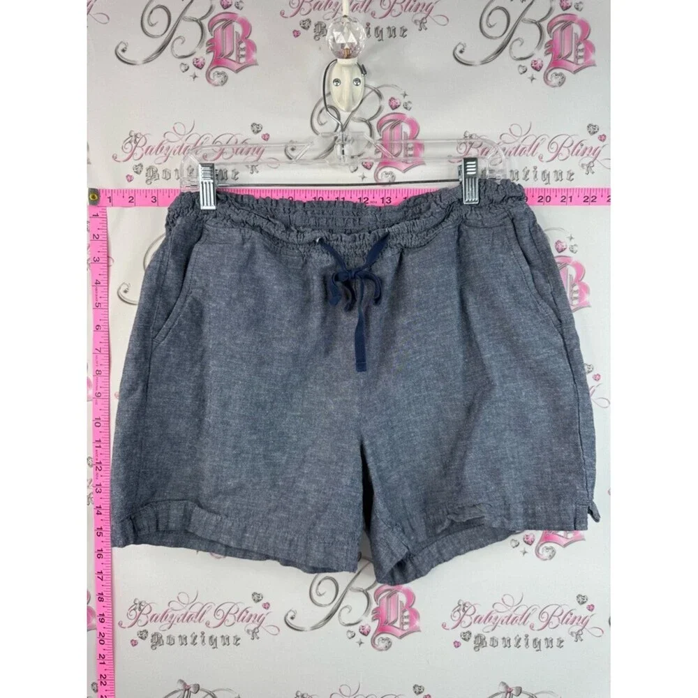 JACHS Girlfriend shorts blue navy Chambray Drawstring Shorts in Heather Navy